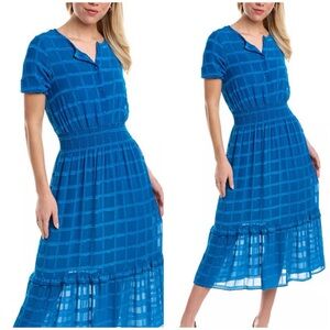 Nanette Lepore Blue Cuffed Sleeve V-Neck Sundress